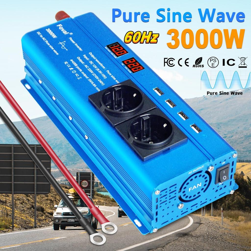 3000W (Вершина горы) DC 12V в AC 230V напряжение 1500W номинальная мощность чистый синусоидальный инвертор 4 x 5V 2.4A USB порты для кемпинга дома автономные солнечные системы