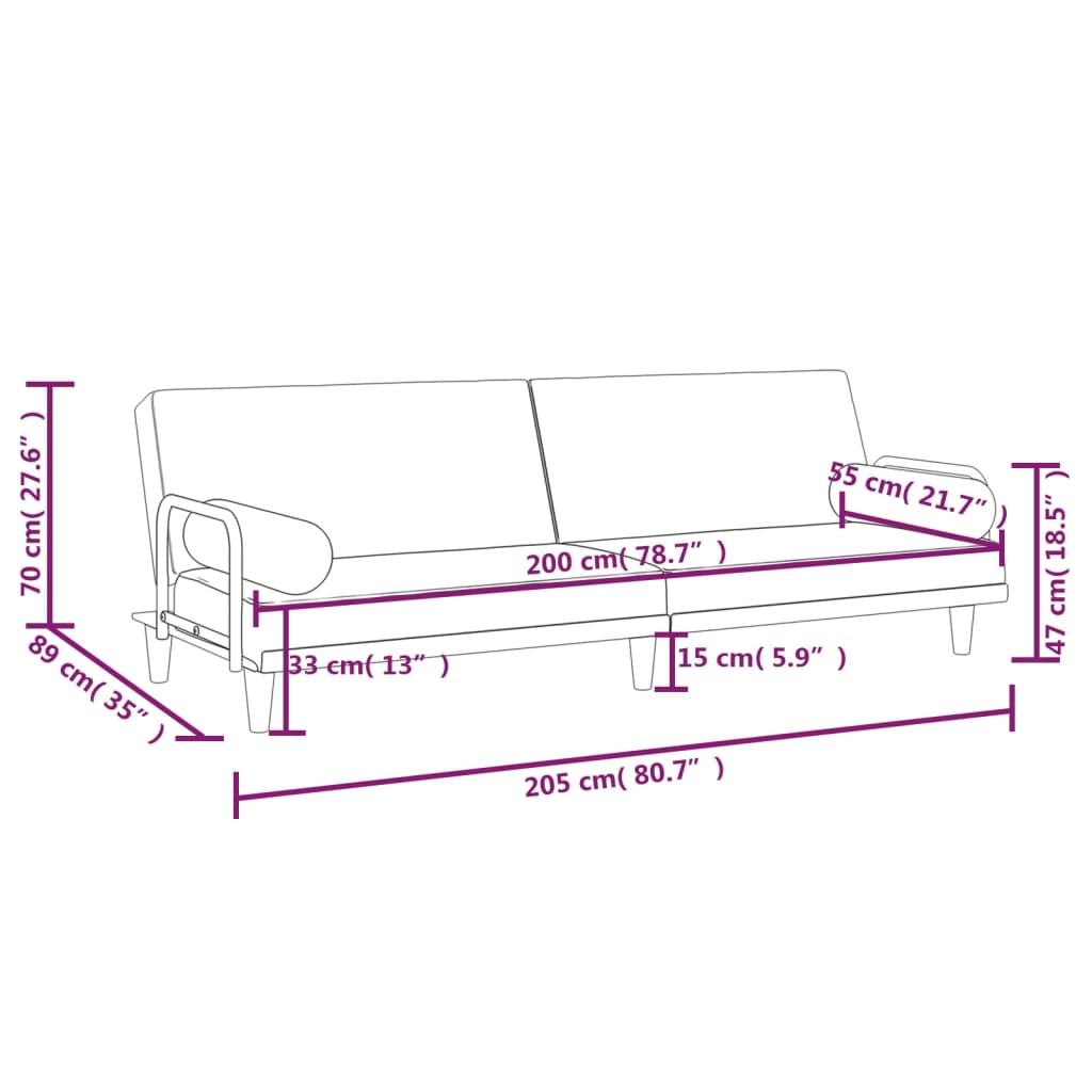 Black Fabric Sleeper Sofa with Armrests