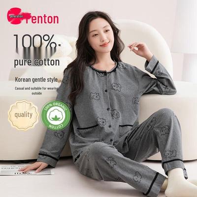 Женский хлопковый пижамный комплект с длинным рукавом Fenteng