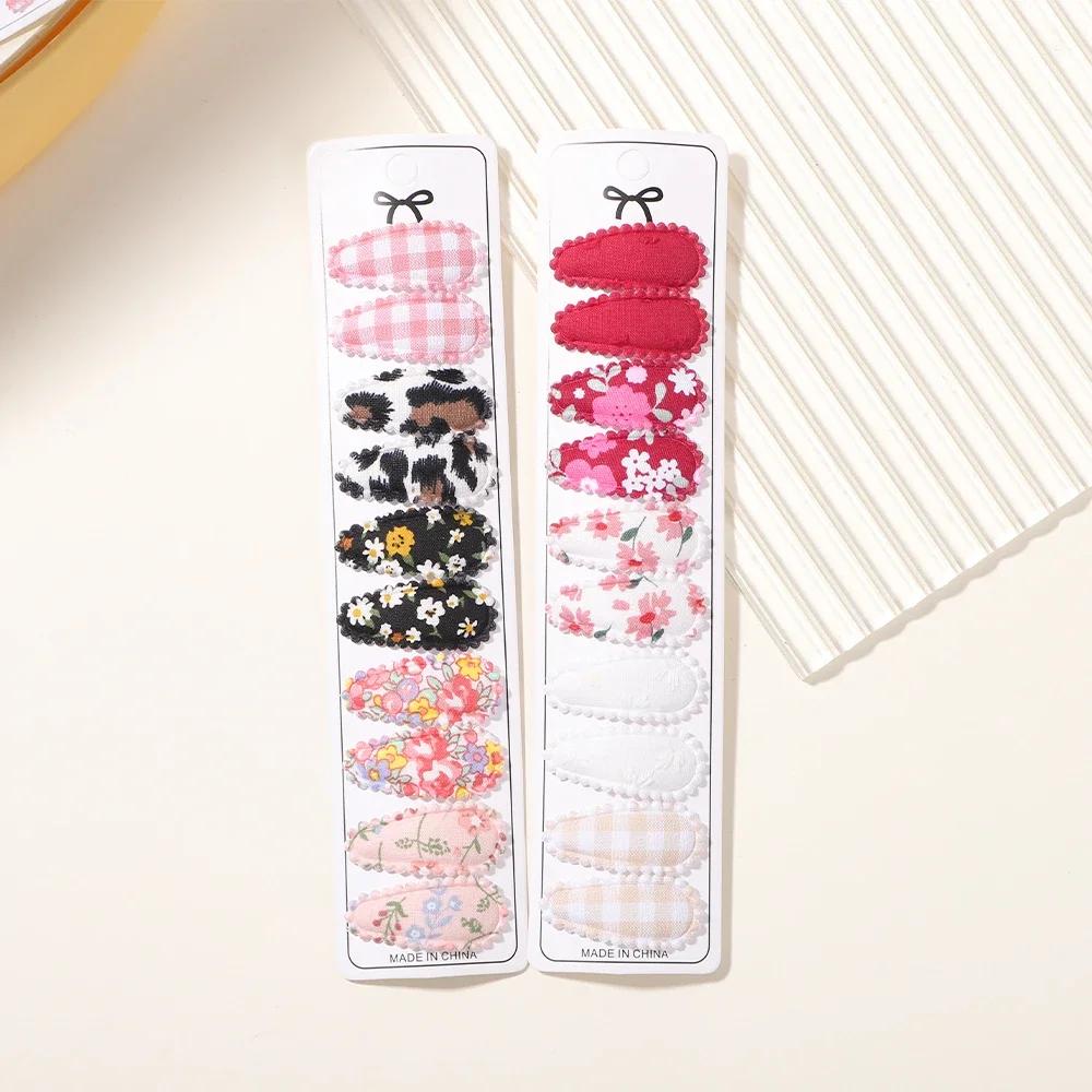 10/20Pcs Mini Print Cotton Alloy Hair Clips Hairpin for Girl Fabric Plaid BB Hairgripes Sweet Headwear Kids Hair Accessories