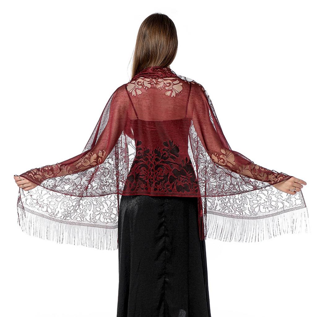 Women's Lace Hollow Shawl Evening Dress Cheongsam Shawl Party Dinner Scarf