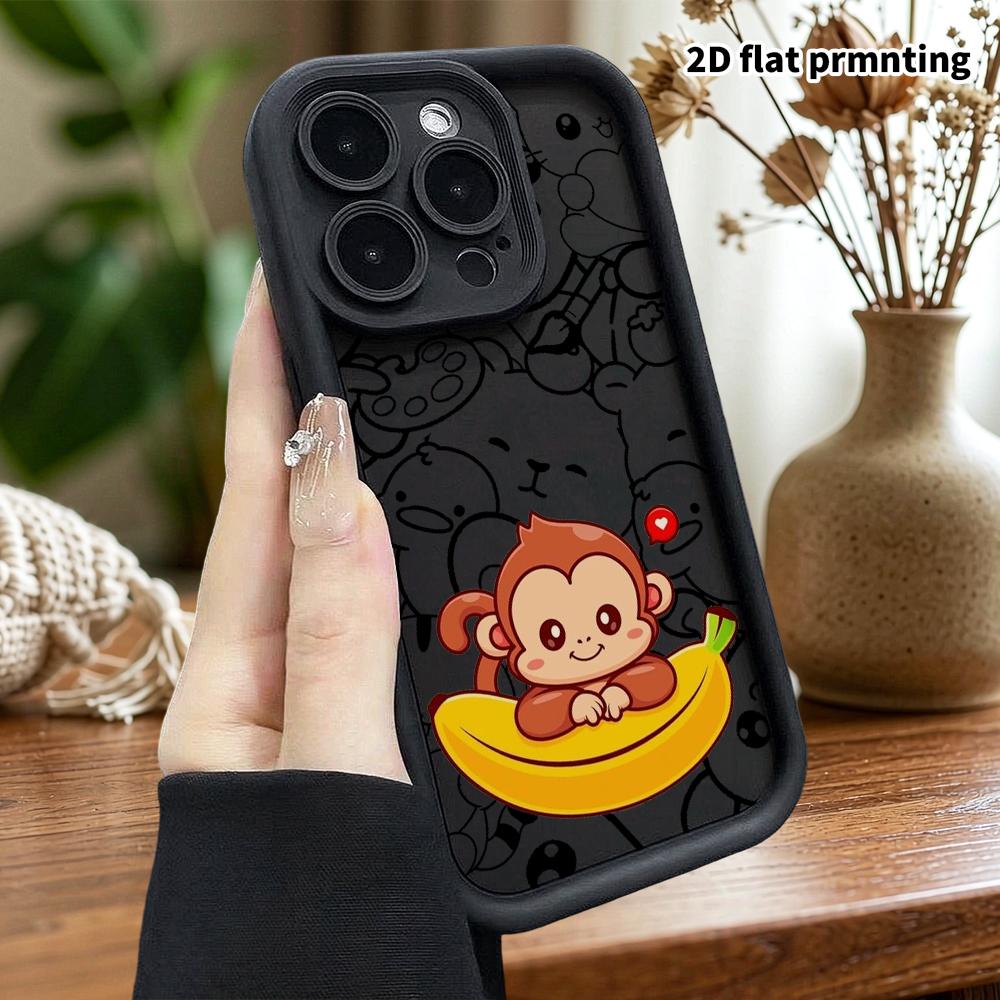 Phone case: 2D flat design, suitable for iPhone 18 17 16 15 14 13 Pro protective case, little monkey in a banana, perfect Christmas and Halloween holi