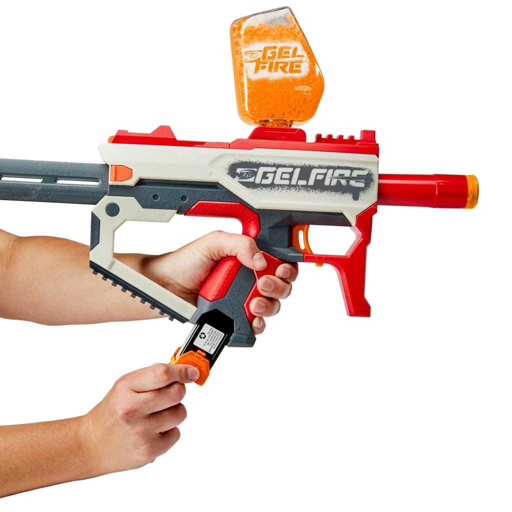 Hasbro Nerf PRO Gelfire GELFIRE Mythic Электрический Бластер 1600 Гель 800 Гелевых Шариков Перезаряжаемый Защитный Возраст 14 и Аутентичный & Шарики, Бутылка, Аккумулятор,