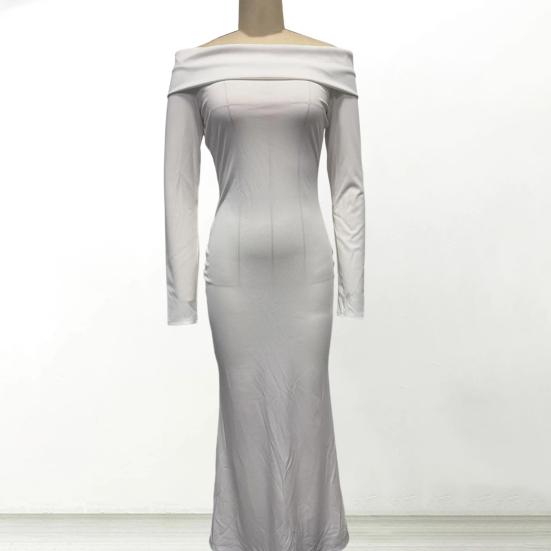 Женское облегающее макси-платье с открытыми плечами, формальное платье с длинными рукавами для вечера, со сборками, для клубной вечеринки, свадьбы, для гостя