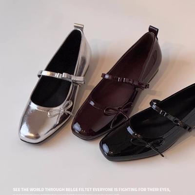 Супермягкая овчина~ Французские туфли-лодочки женские балетки с плоским бантом туфли с открытым верхом вечерние туфли в стиле ретро Мэри Джейн