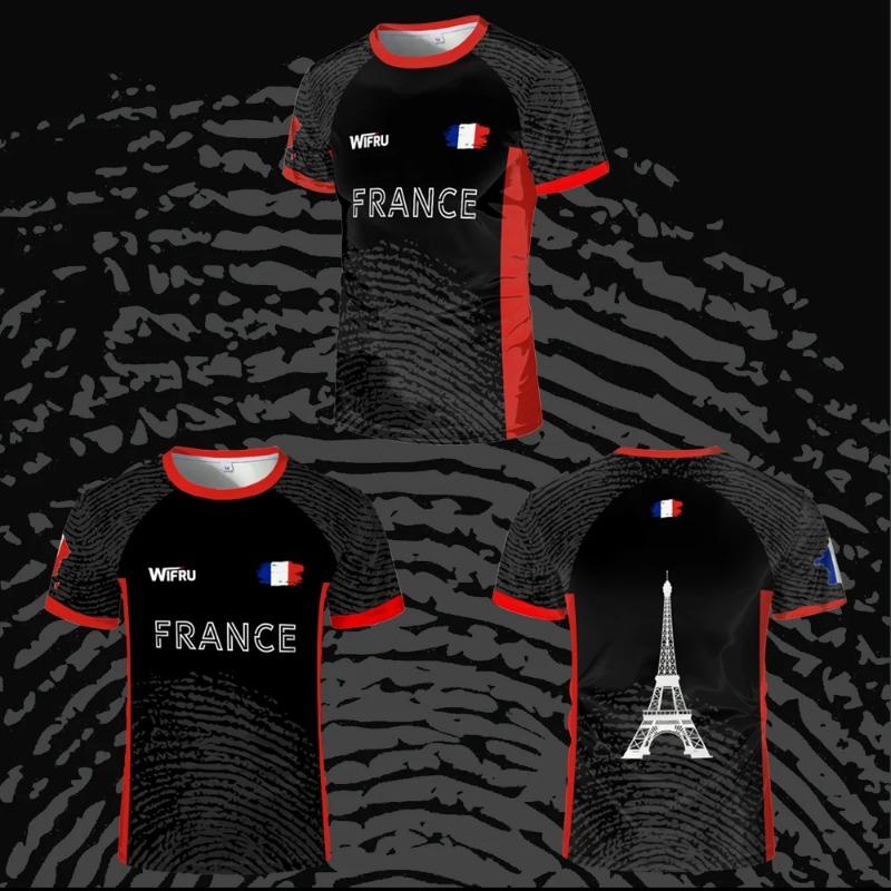Новая футболка с 3D-принтом Французский футбол Мужская Спортивная Уличная Дышащая с принтом Эйфелевой башни Модная Футболка с коротким рукавом Топ