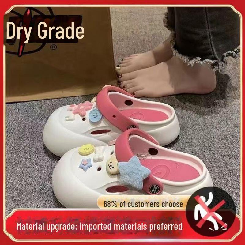 Лето 2023 г. Женские милые тапочки с мультяшным принтом: Сандалии Baotou для улицы и дома