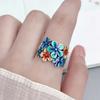 Ретро китайское кольцо клуазоне с цветком для женщин, панк, готика, винтажное открытое кольцо, ручная работа, дизайнерское, циркон, унисекс аксессуары