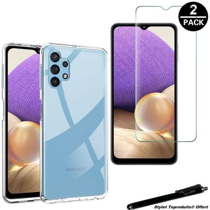1 Coque de protection Transparente + 2 Verres trempé pour Samsung Galaxy A32 5G avec Stylet Toproduits®