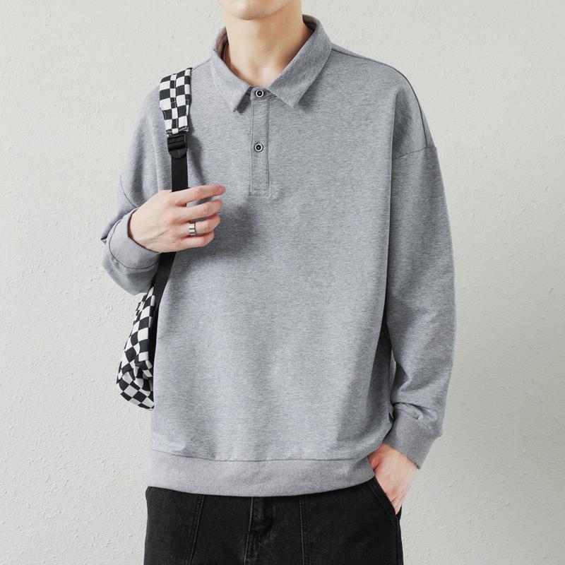 Новая осенняя мужская рубашка-поло с длинным рукавом, плюс бархатная утолщенная однотонная универсальная хлопковая толстовка-пуловер с лацканами