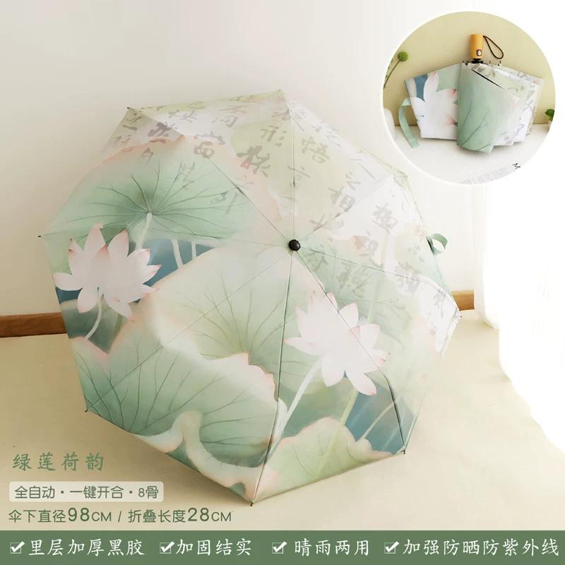 Retro Artistic Chinese Style Ink Umbrella Girls' Foldable Sun-Proof UV-Proof Rain-Proof Dual-Use Sun Umbrella