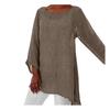 Plus Size Women Solid Color Linen O-Neck Long Sleeve Irregular Tunic Top T-Shirt