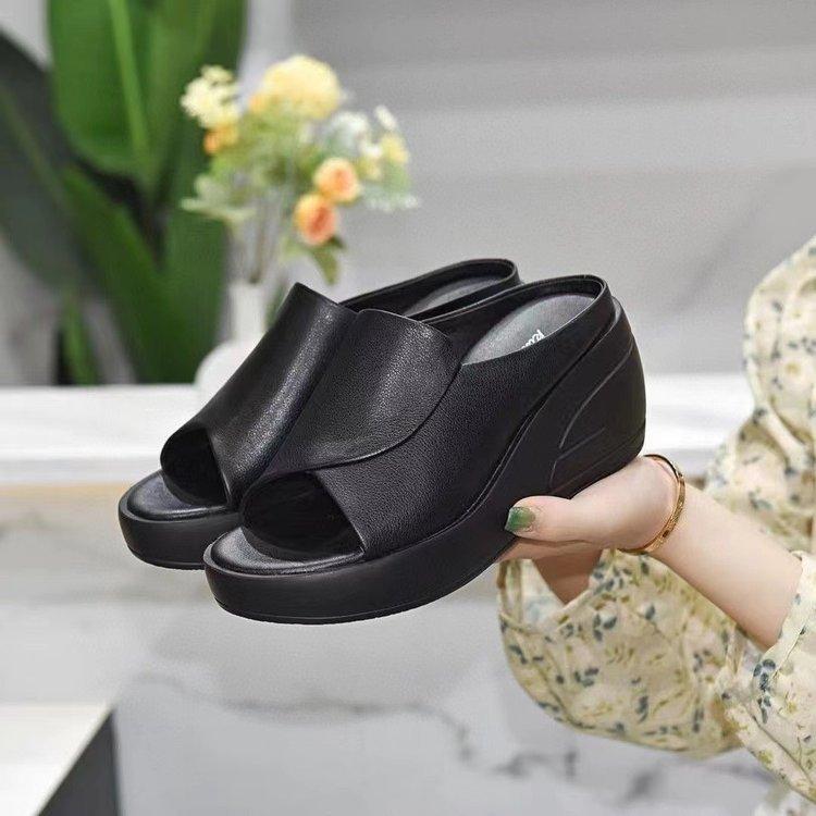 Women Sandals Slippers Black Wedge Platform Open Toe Women Orthopedics Thick Bottom Beach High Heels Slides