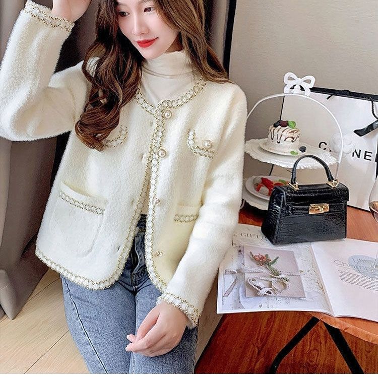 Кардиган, пальто, осенне-зимнее пальто с небольшим ароматом ветра, корейское флисовое пальто с имитацией норки, женский короткий вязаный свитер, кардиган