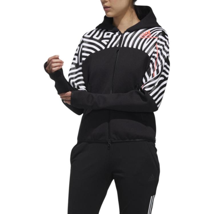 adidas Куртка с капюшоном и цветным принтом в виде блоков, женская, черная GN5672