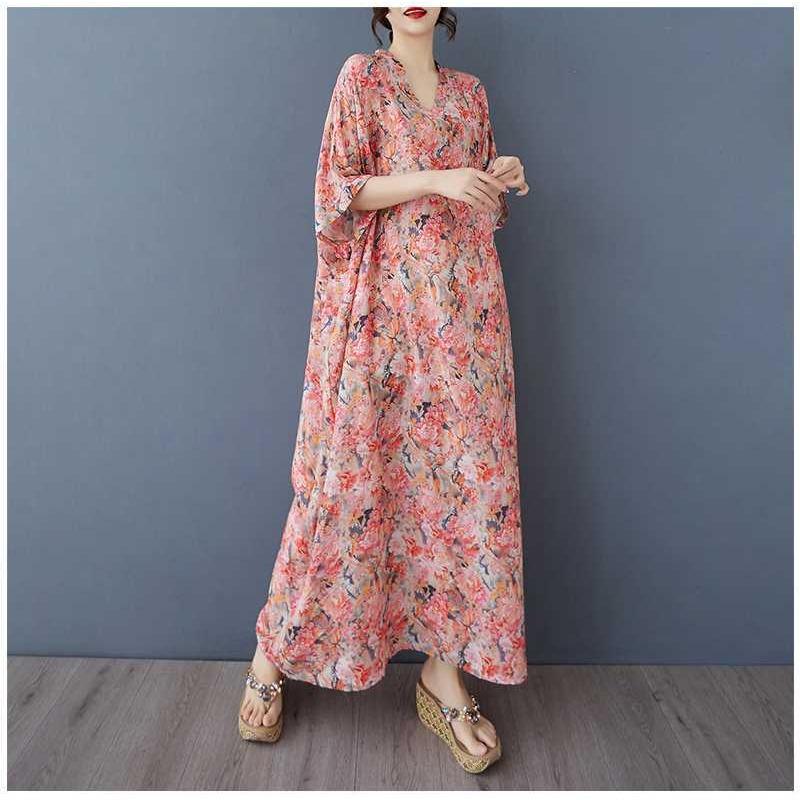 Women's Vintage Long Dress with Cotton and Linen Patterns