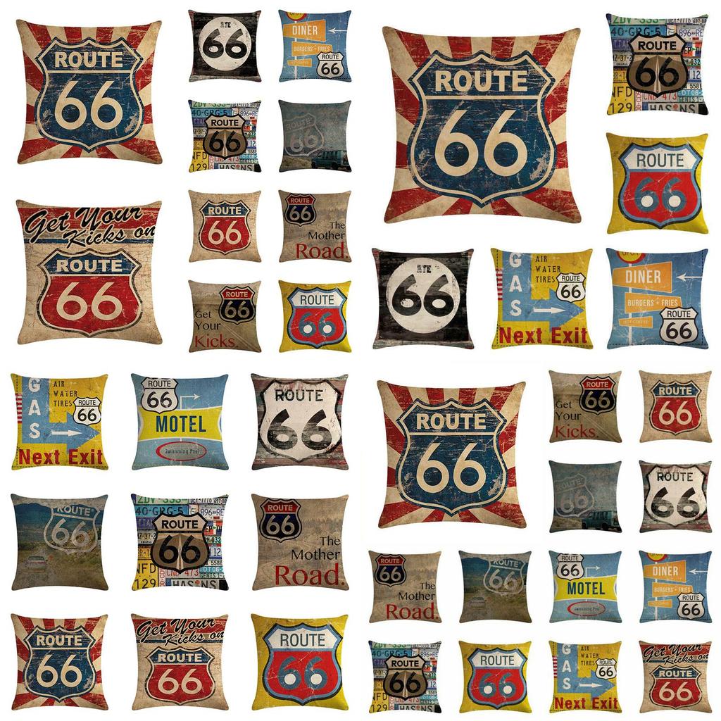 Наволочка Mother Road Route 66 из хлопка и льна с потайной молнией