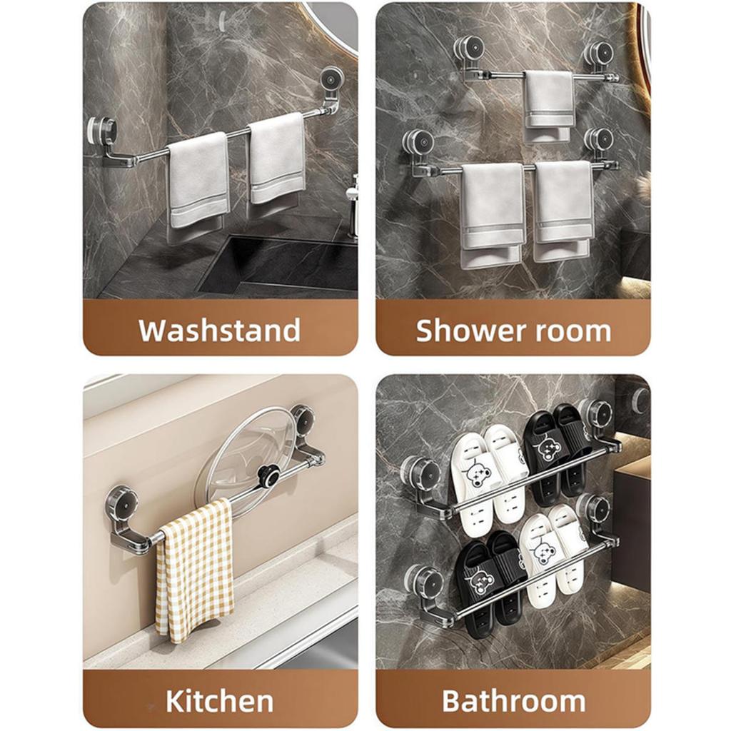 Multipurpose Adjustable Towel Slipper Racks Retractable Suction Cup Storage Rod Household Bathroom Wall Mounted Storage Supplies