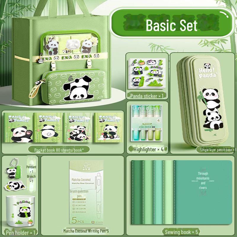 Back-to-School Panda Stationery Gift Box with Canvas Bag for Primary Students