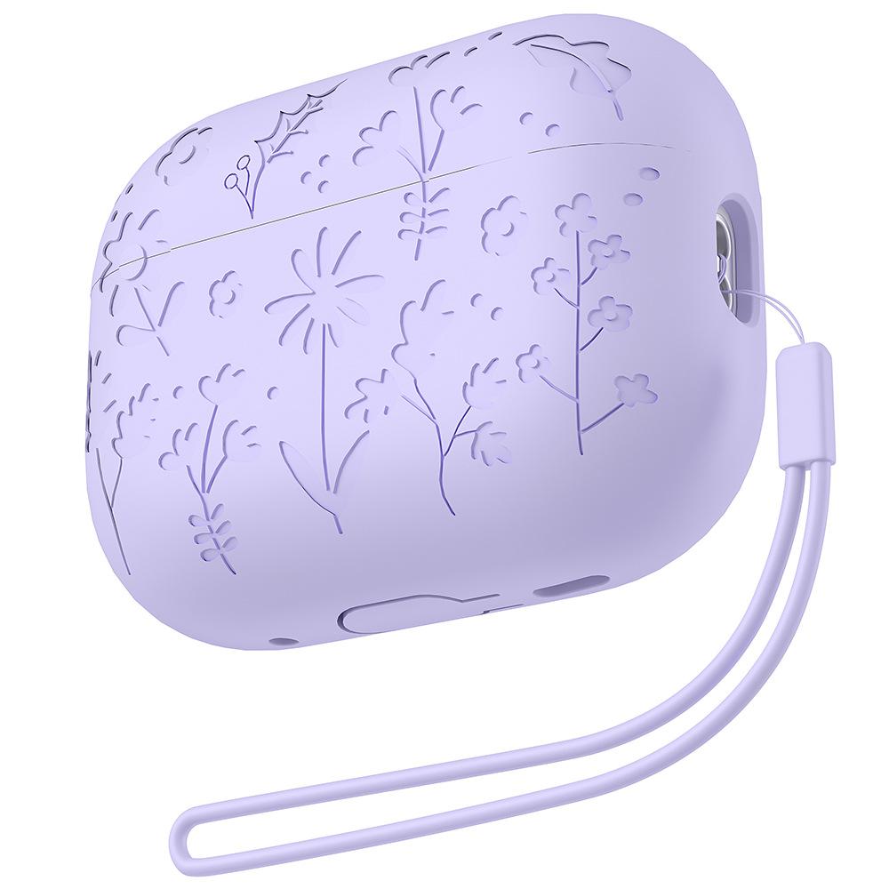 Мягкий силиконовый защитный чехол для AirPods Pro Pro2 Совместим с беспроводной зарядкой с ремешком Дизайн с цветочным узором