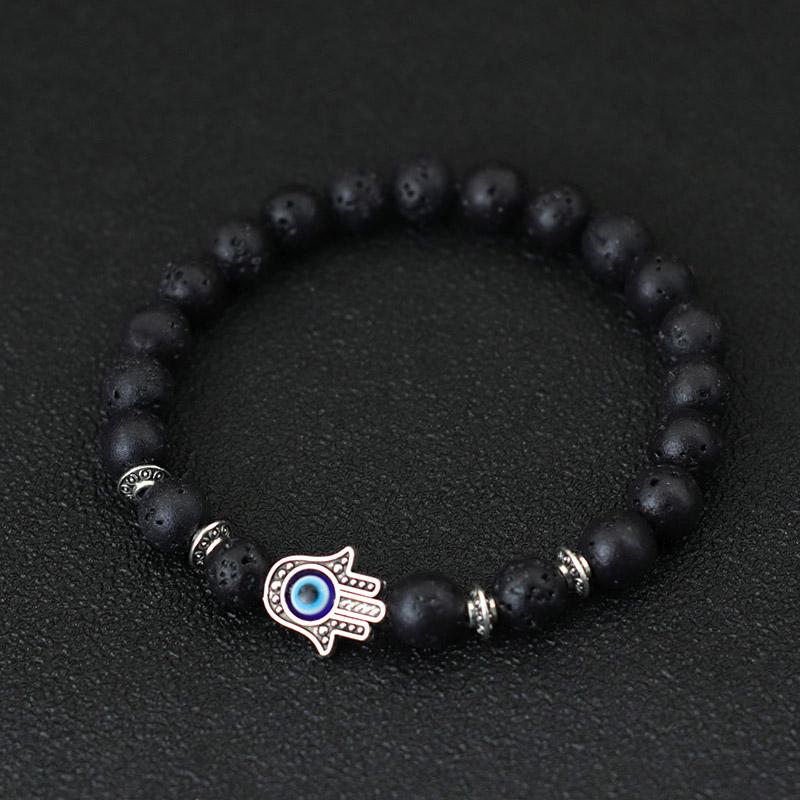 Evil Eyes Bracelet For Men Women Gothic Fatima Hand Braclet 8mm Natural Lava Lapis Lazuli Stone Beaded