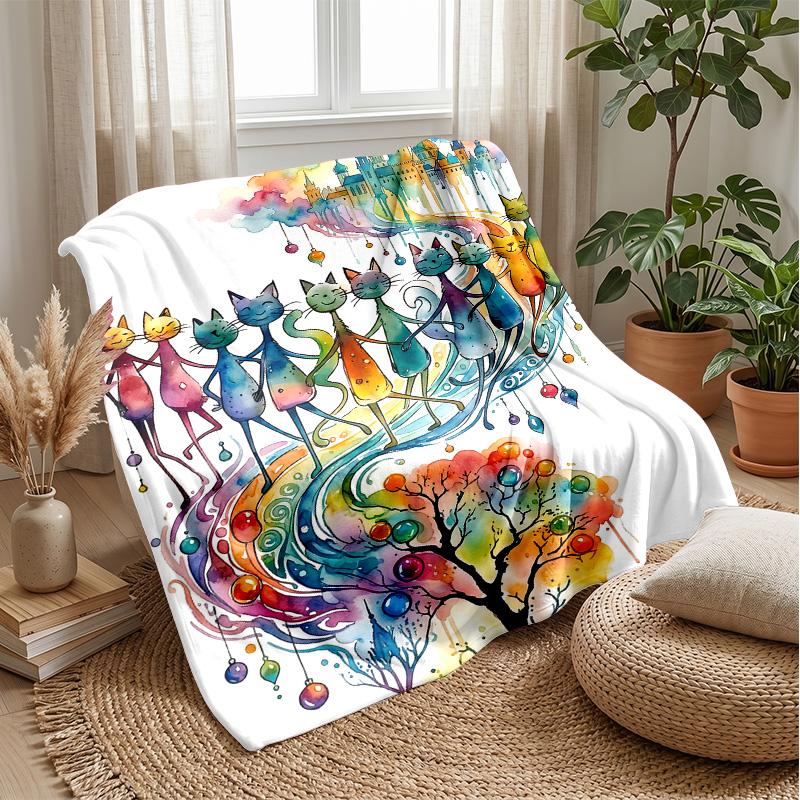 Colorful Cats Pattern blanket Personalized Name Flannel Blanket Soft Cozy Plush Throw for Sofa Bed Lightweight Home Decor