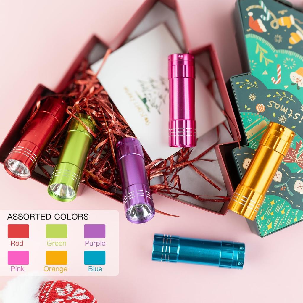 KunHe 30 Pack Mini Bulk Cheep Flashlights Aluminum LED Handheld Torches with Lanyard Batteries Included for Party Favors Camping Power Outage