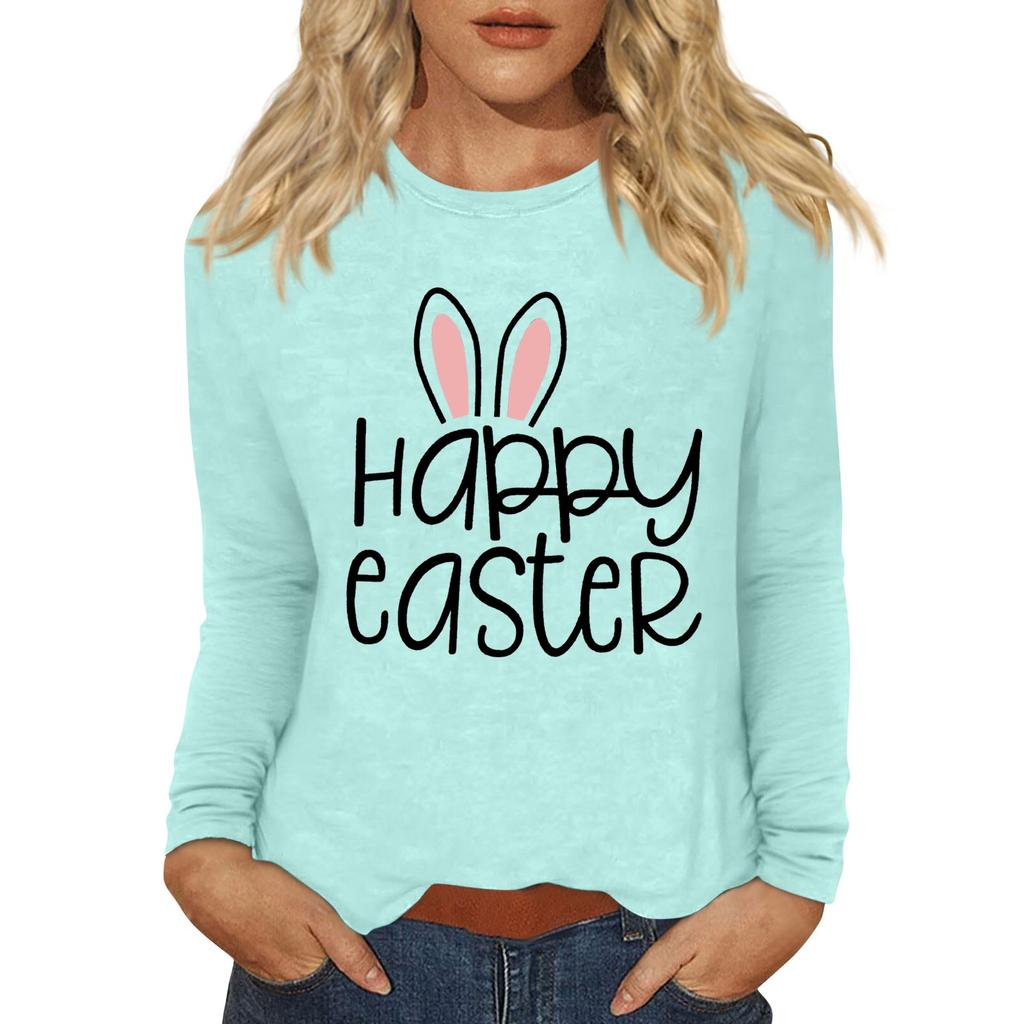 Long Sleeve Shirts For Women Easter Carnival Print Graphic Tees Blouses Casual Basic Tops Pullover