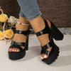 Small Size 36-43 Elegant Leather Shoes for Women Summer Platform Sandals 2025 Block High Heel Sandals for Women Office Moms