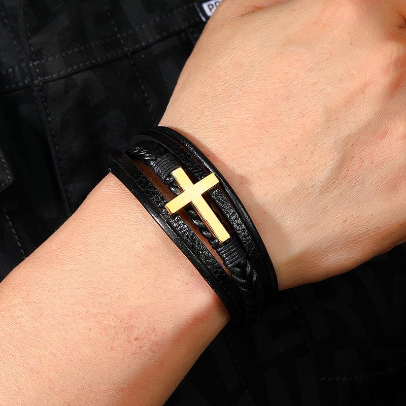 Многоцветный крест мужской PU кожаный плетеный магнитный браслет с пряжкой ювелирные изделия подарок