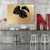 Feeby Canvas print, Gold tropical leaves monstera