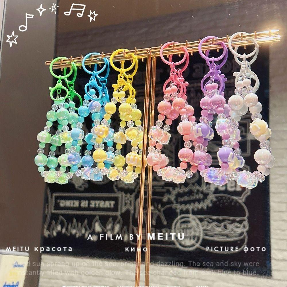 Stylish Glitter Painted Beads Phone Chain Kawaii Decoration Anti-lost Wrist Strap for Women