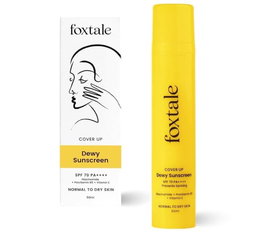 FoxTale Niacinamide Dewy Sunscreen For All Skin Type Spf 70 Pa++++ No White Cast, Non Greasy, Men & Women, 50ml