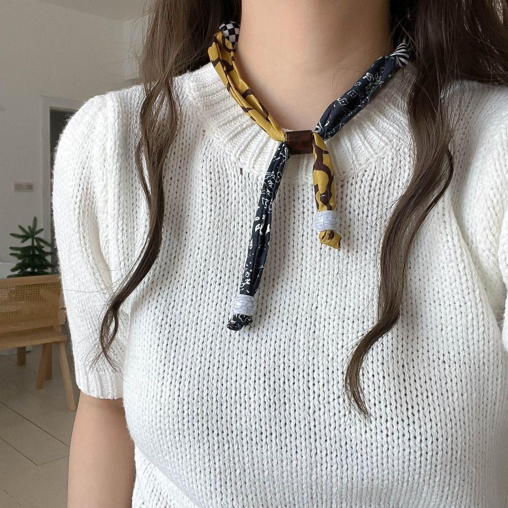 Love Pendant Wood Bead Necklace Multicolor Bohemian Choker Patchwork Cloth Chain Necklace Gift