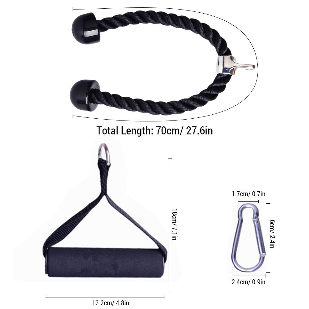 Gym Cable Machine Attachment Set Triceps Pull Down Rope with Resistance Bands Handle and Carabiner Fitness Equipment