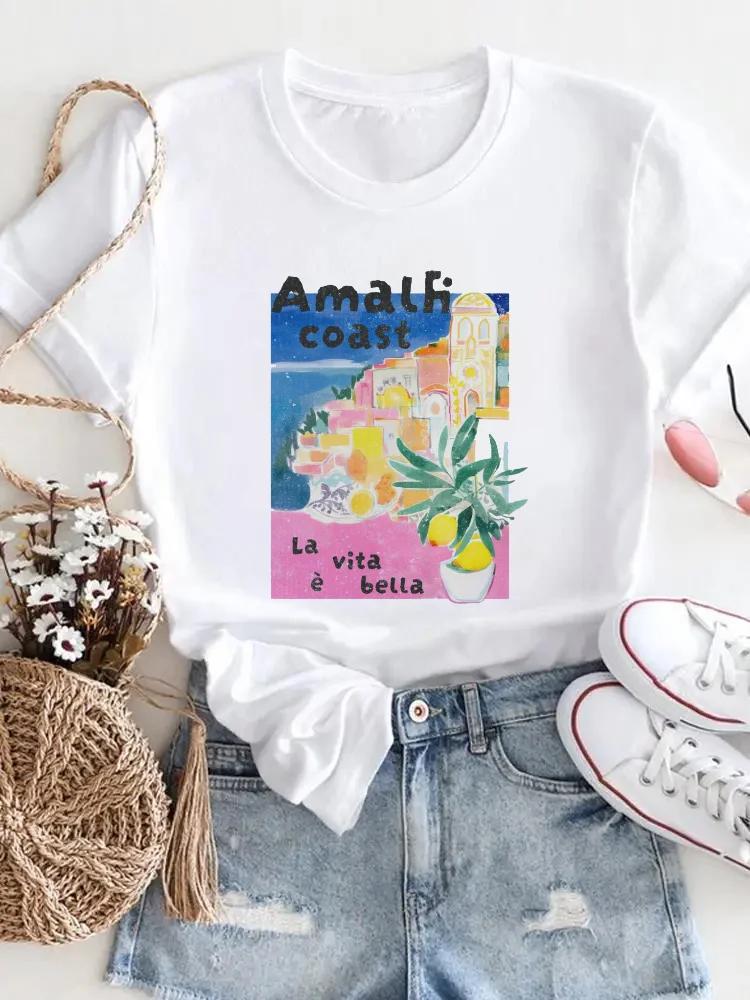 Женская модная повседневная футболка с принтом, женская летняя футболка с коротким рукавом с лимонным принтом, модная одежда из полиэстеровой ткани с круглым вырезом