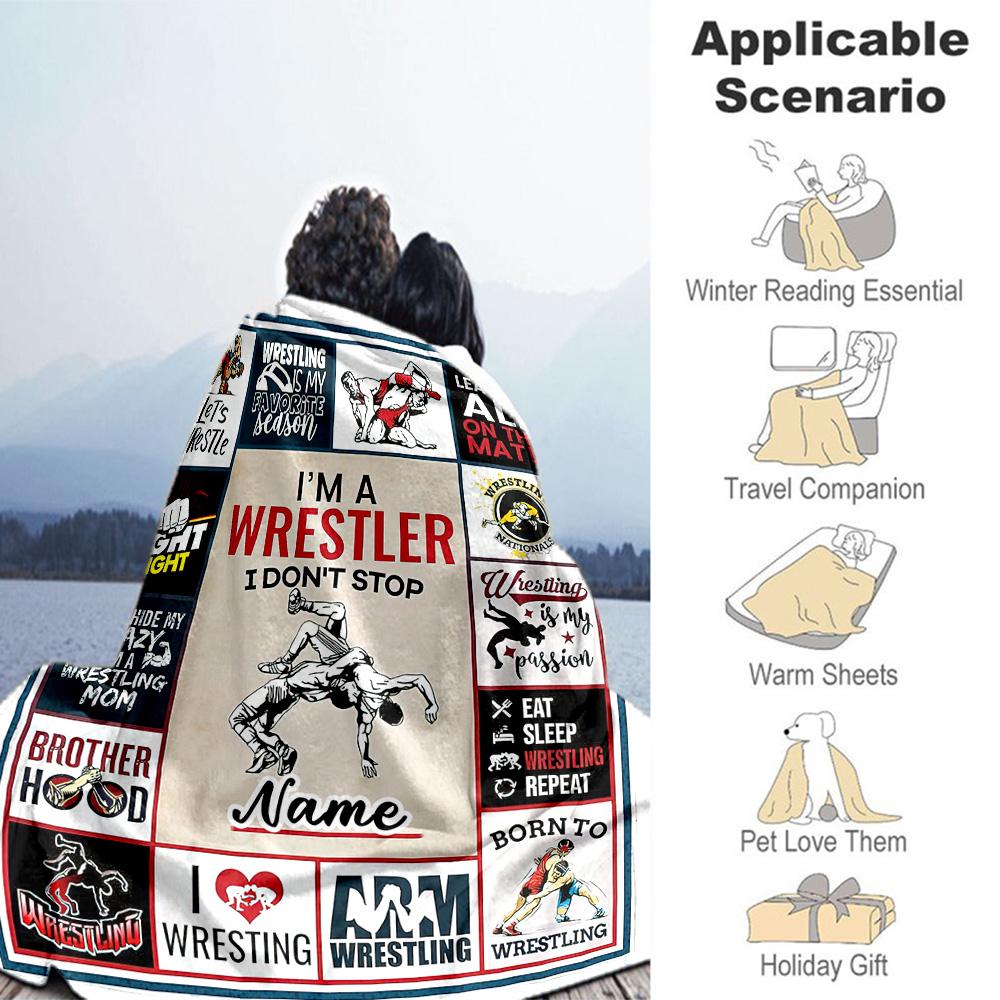 Wrestling144 Customize Text Blanket Cozy Personalized Blanket Comfortable Throw For Office Chair Nap Bedding Living Room Four Seasons Universal