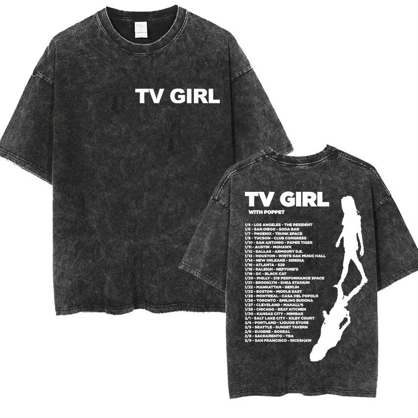 Стирка Винтажные Футболки TV Girl Кто На самом Деле Заботится Футболка Любители Рок Футболка Мужчины Женщины Классический Ретро Инди Рок Оверсайз Футболка