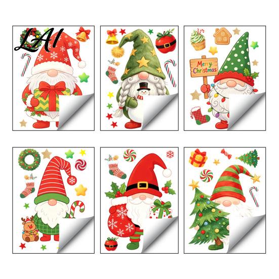 Indoor Glass Door Decorations 6Pcs Christmas Gnome Static Window Cling No‑Glue Sticker with Xmas Outdoor Scenes Tree & Candy Cane Reusable Holiday