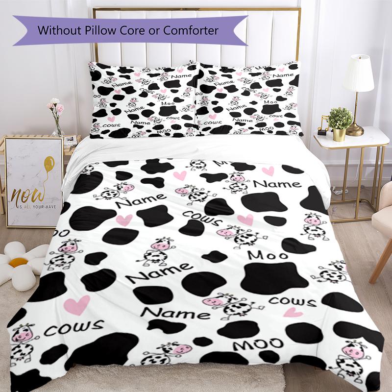 3pcs Custom Name Cow Bedding Set Duvet Cover Closure Includes 1 Duvet Cover & 2 Pillowcases, Soft and Comfortable for All Seasons.