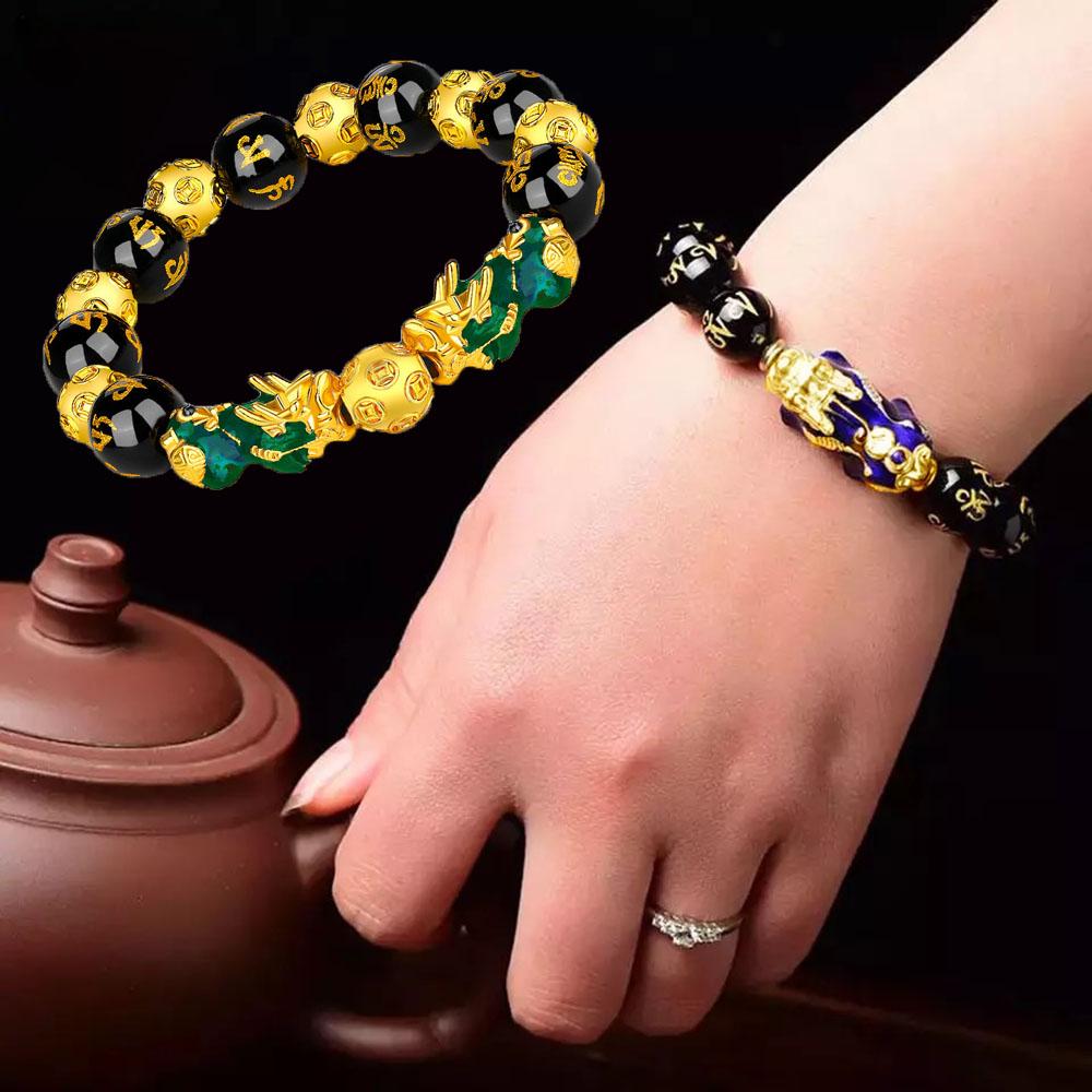 New Unisex Men Women Pixiu Attract Wealth Bracelets Wristband Good Luck Bangle Obsidian Stone Beads
