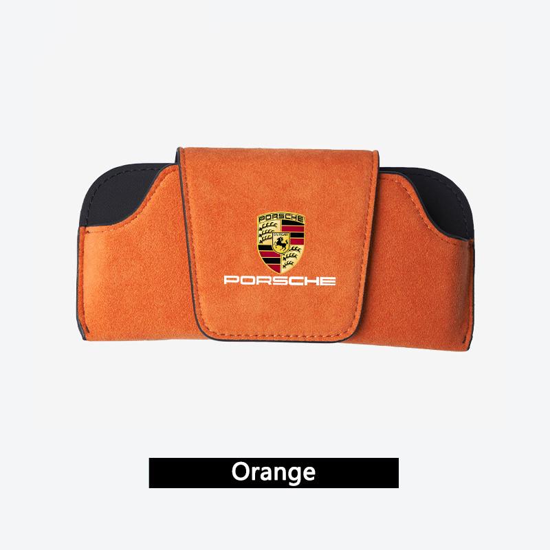 AIHQR1 Car Sun Visor Suede Leather Glasses Case Sunglasses Clips For Porsche Cayenne Panamera Macan Boxster Cayman 718 911 Sticker