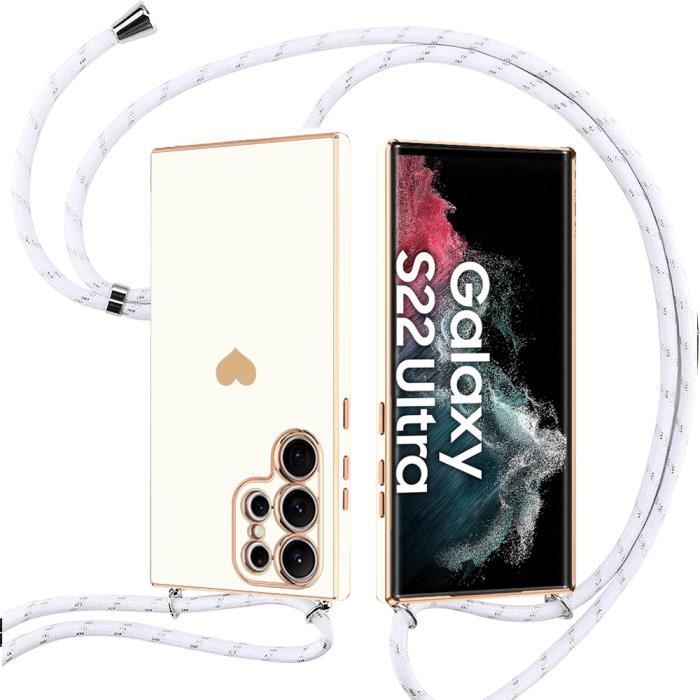 Coque - BOOLING - pour Samsung Galaxy S22 Ultra - TPU - Protection Anti-Rayures - Cordon Blanc