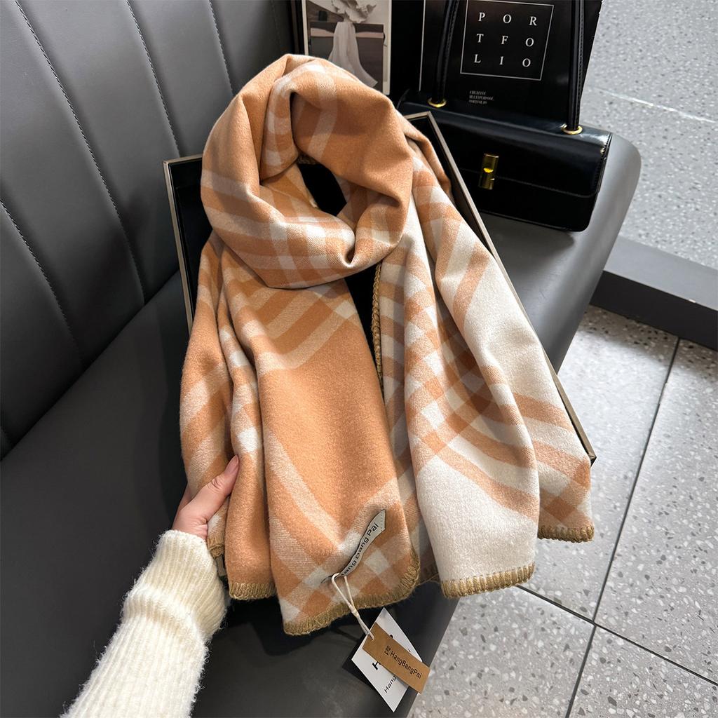 New Women Plaid Designer Scarf Winter Warm Imitation Cashmere Shawl Neck Bandana High Quality Luxury Thickened Scarves Windproof