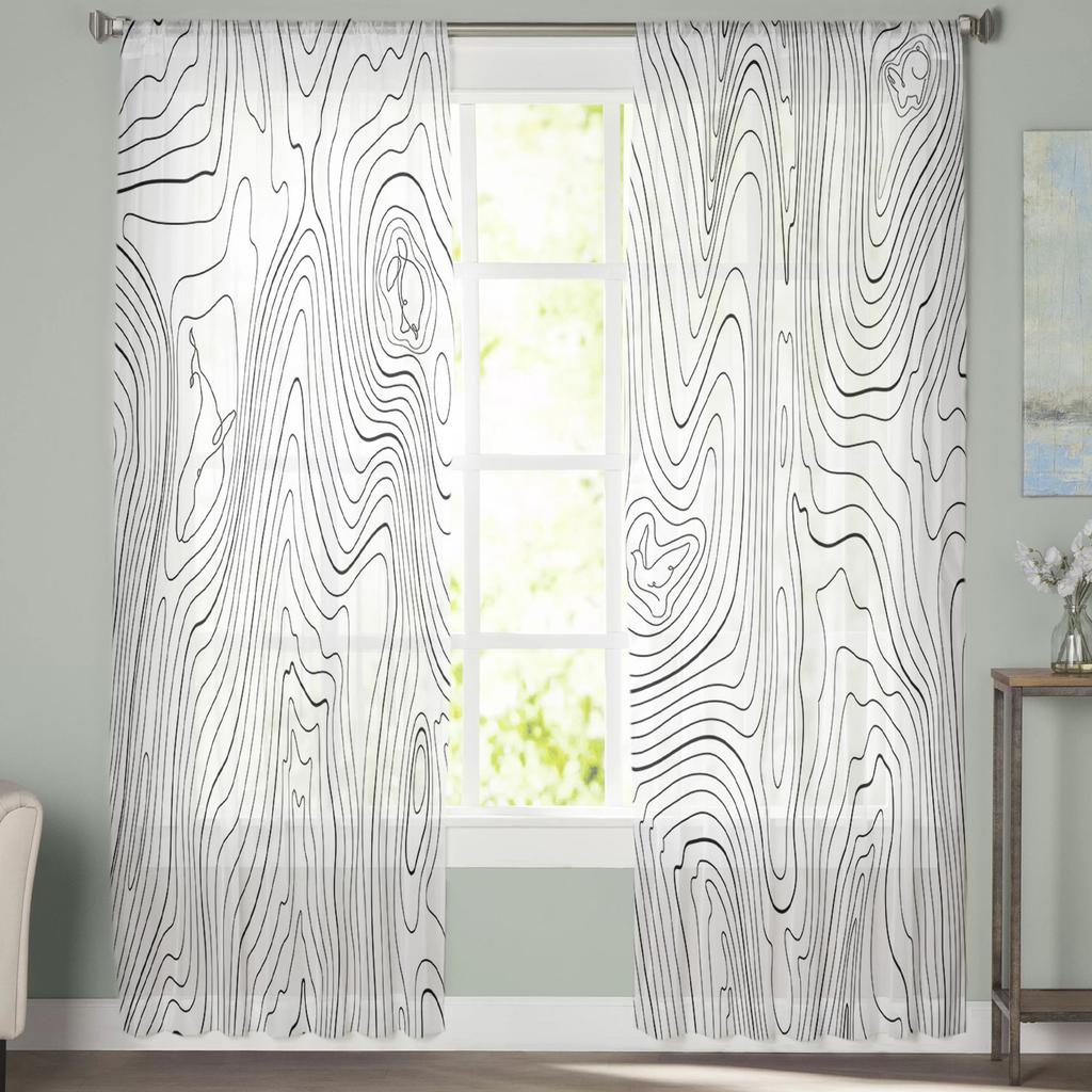 Простые линии и абстрактные тюлевые шторы с горами для гостиной, спальни, вуаль, прозрачная занавеска, оконный домашний декор, шторы