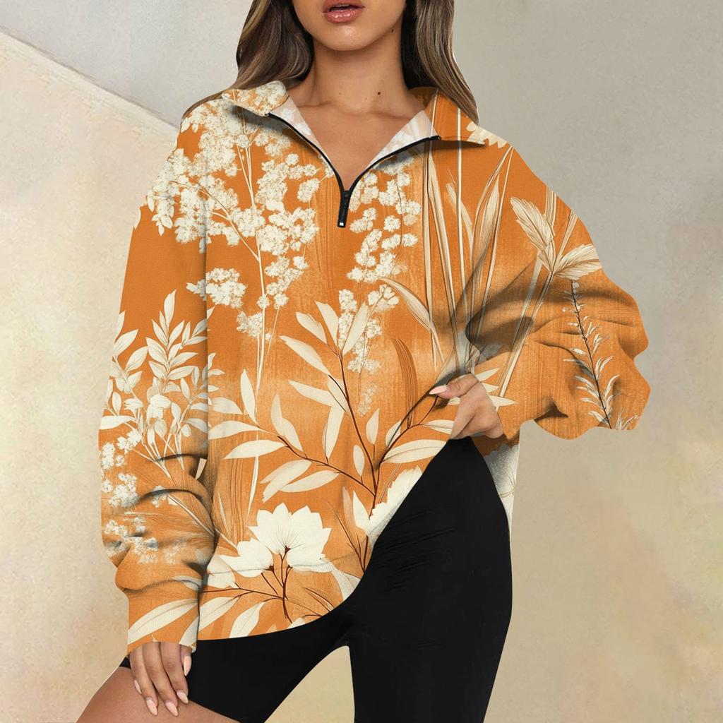 Женская мода повседневная толстовка с длинным рукавом и принтом на молнии с высоким воротом и заниженными плечами