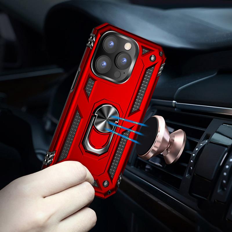 Shockproof Armor Bumper Case For iPhone 15 14 Plus 13 12 11 Pro XR XS Max X 7 8 6 SE Finger Holder Magnetic Metal Ring Cover