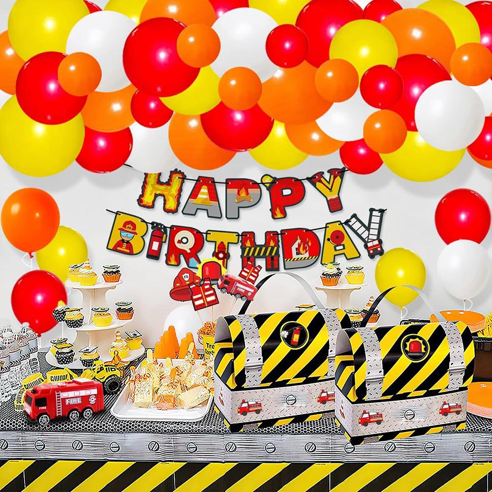 Orange Balloons Garland Red Yellow Balloon Arch Kit Firefighter Theme Birthday Party Firefighter Fire Truck Wedding Decoration