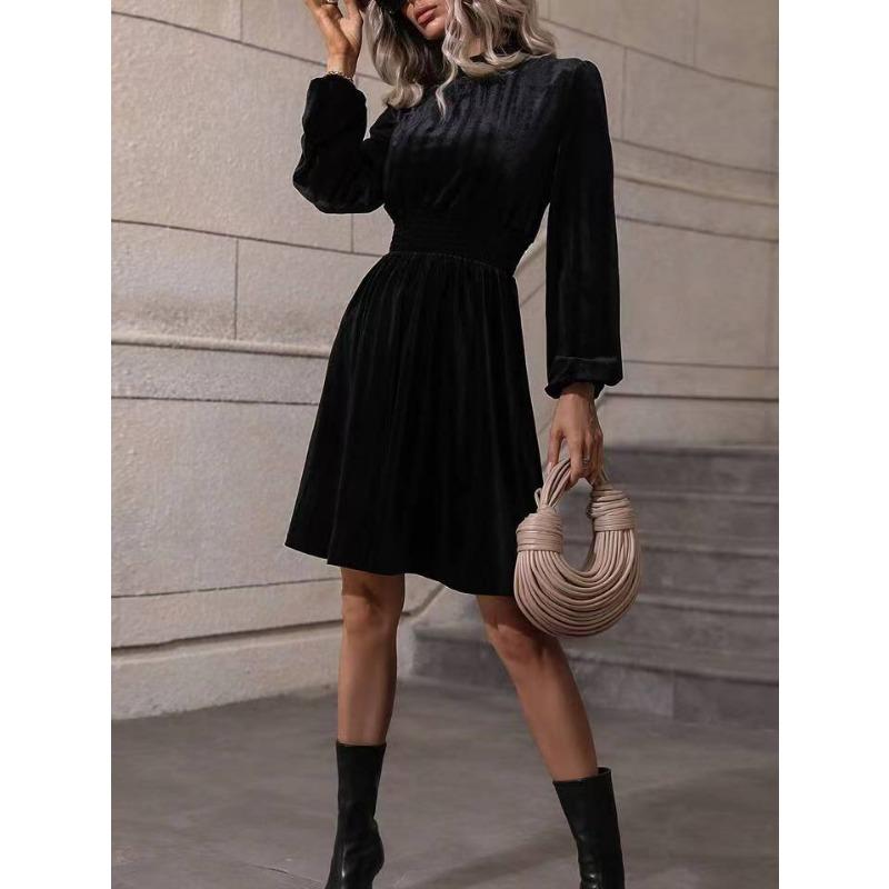 Осенне-зимние женские бархатные длинные рукава модные повседневные платья