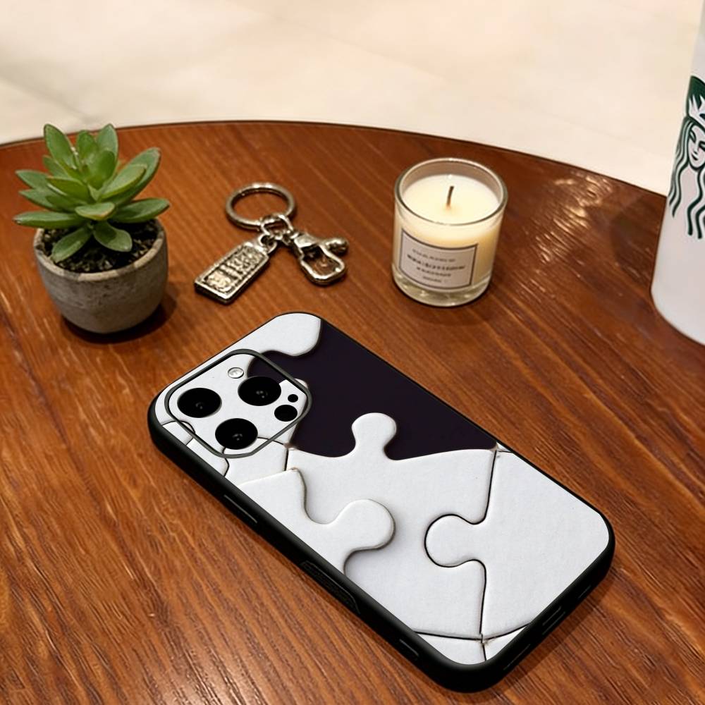 Puzzle piece Phone Case For iPhone 17,16,15,14,13,12,11 Plus,Pro Max,XS,Soft Silicone Black Cover